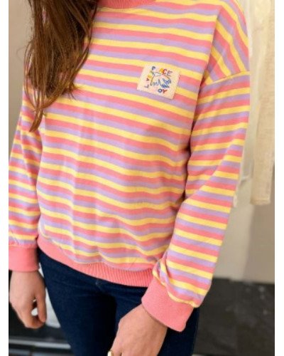 Sweat rayures rose violet et jaune