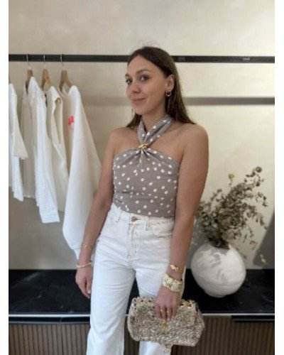 Top à pois - Gris
