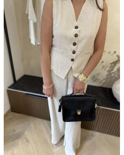 Ensemble pantalon gilet en lin beige