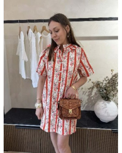 Robe droite fleurie à rayures 