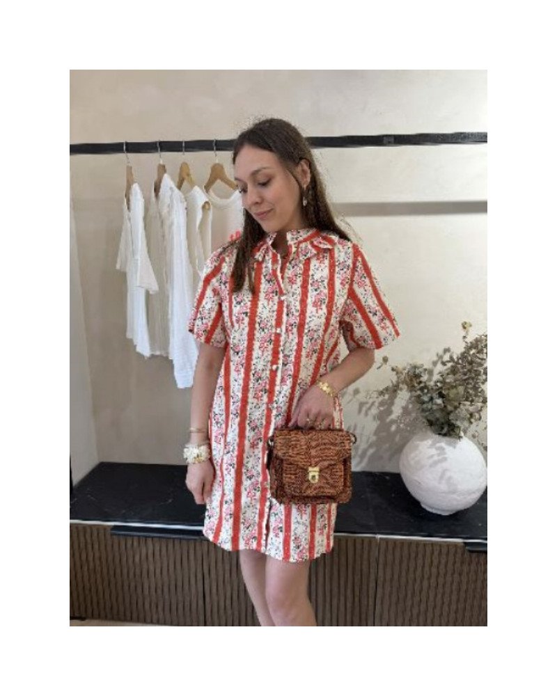 Robe droite fleurie à rayures 