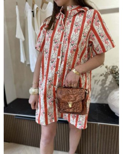 Robe droite fleurie à rayures 