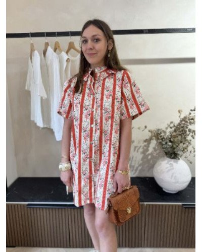 Robe droite fleurie à rayures 