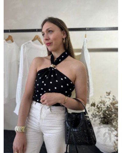 Top à pois - Noir