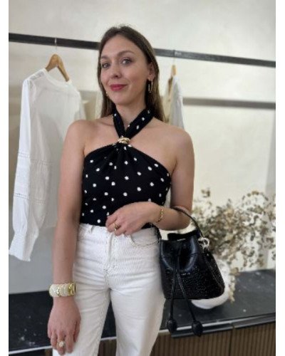 Top à pois - Noir
