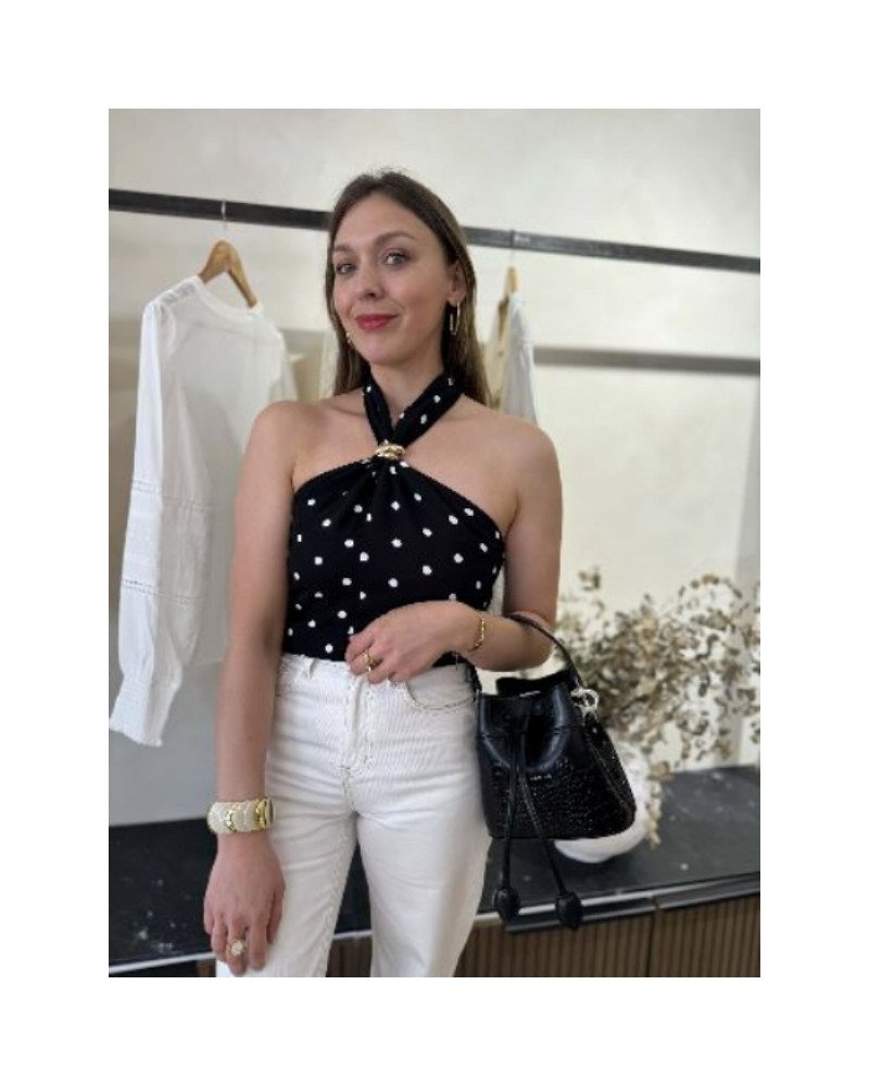 Top à pois - Noir