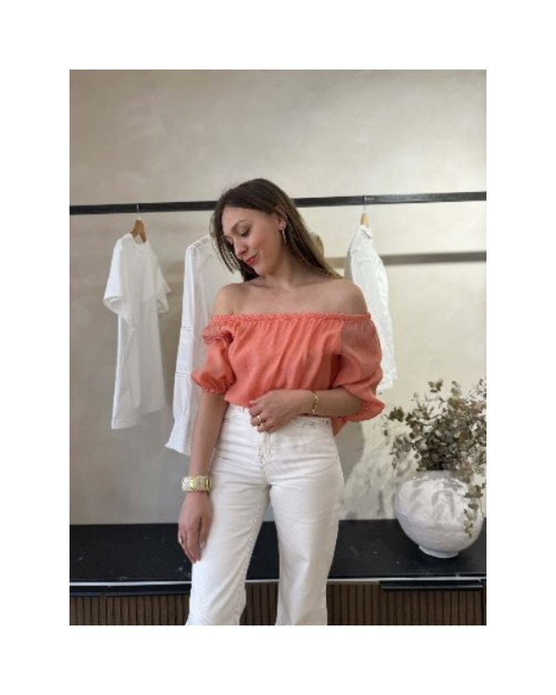 Blouse fluide elastiquée - Orange