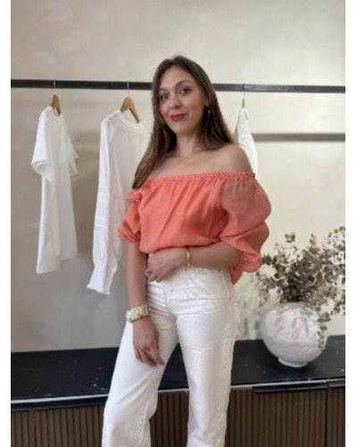 Blouse fluide elastiquée - Orange