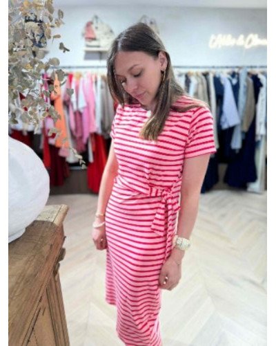 Robe T-shirt rayée rose 