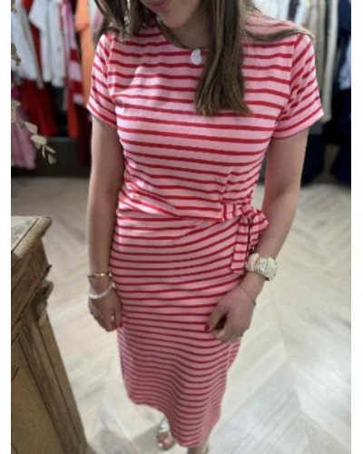 Robe T-shirt rayée rose 