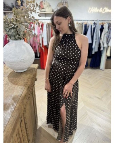 Robe longue marron a pois blancs