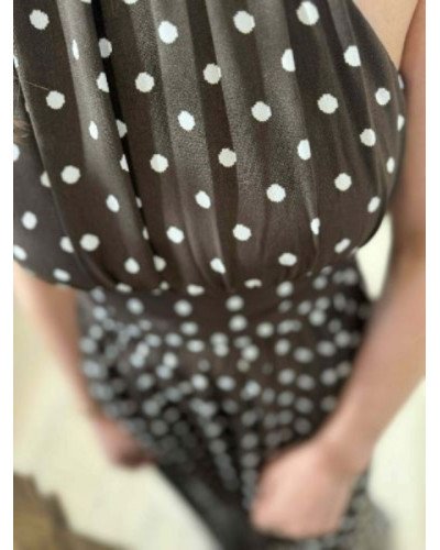 Robe longue marron a pois blancs