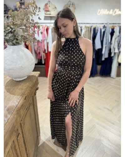 Robe longue marron a pois blancs