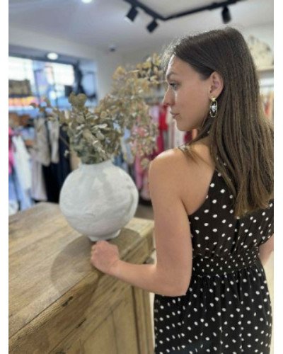 Robe longue marron a pois blancs