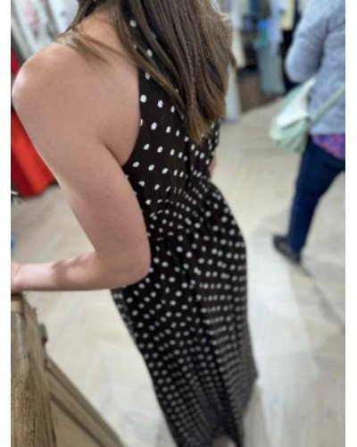 Robe longue marron a pois blancs