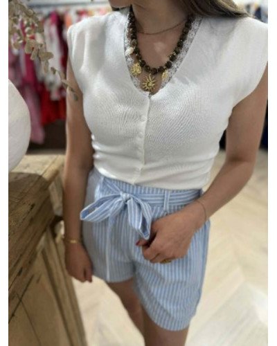 Top blanc col dentelle