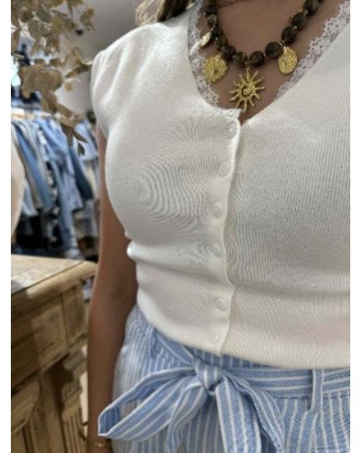 Top blanc col dentelle