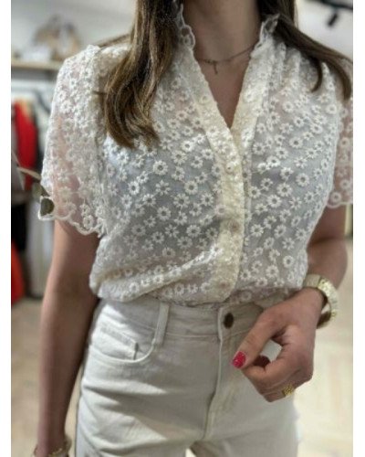 Chemise en dentelle manches courtes