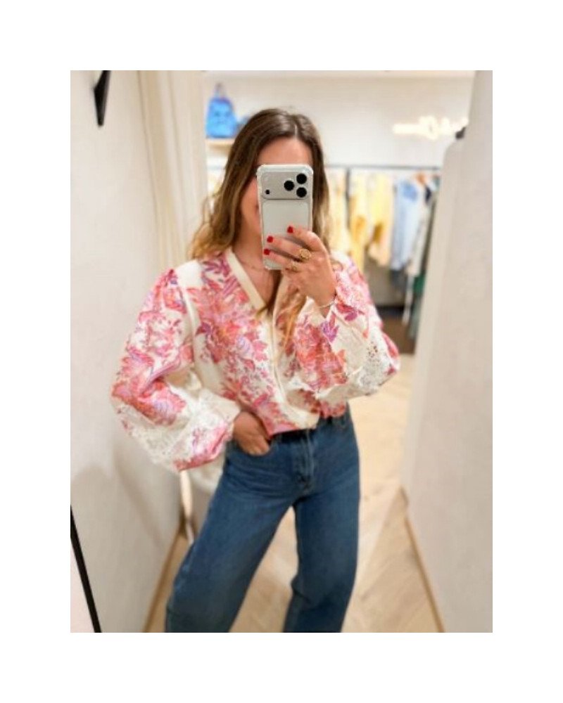 Chemisier imprime rose et dentelle - Suzanne
