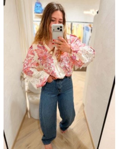 Chemisier imprime rose et dentelle - Suzanne