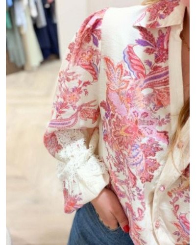 Chemisier imprime rose et dentelle - Suzanne