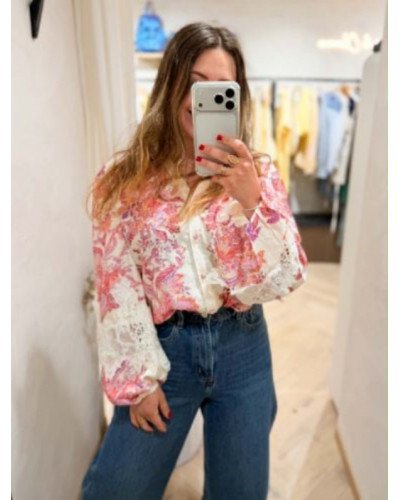 Chemisier imprime rose et dentelle - Suzanne