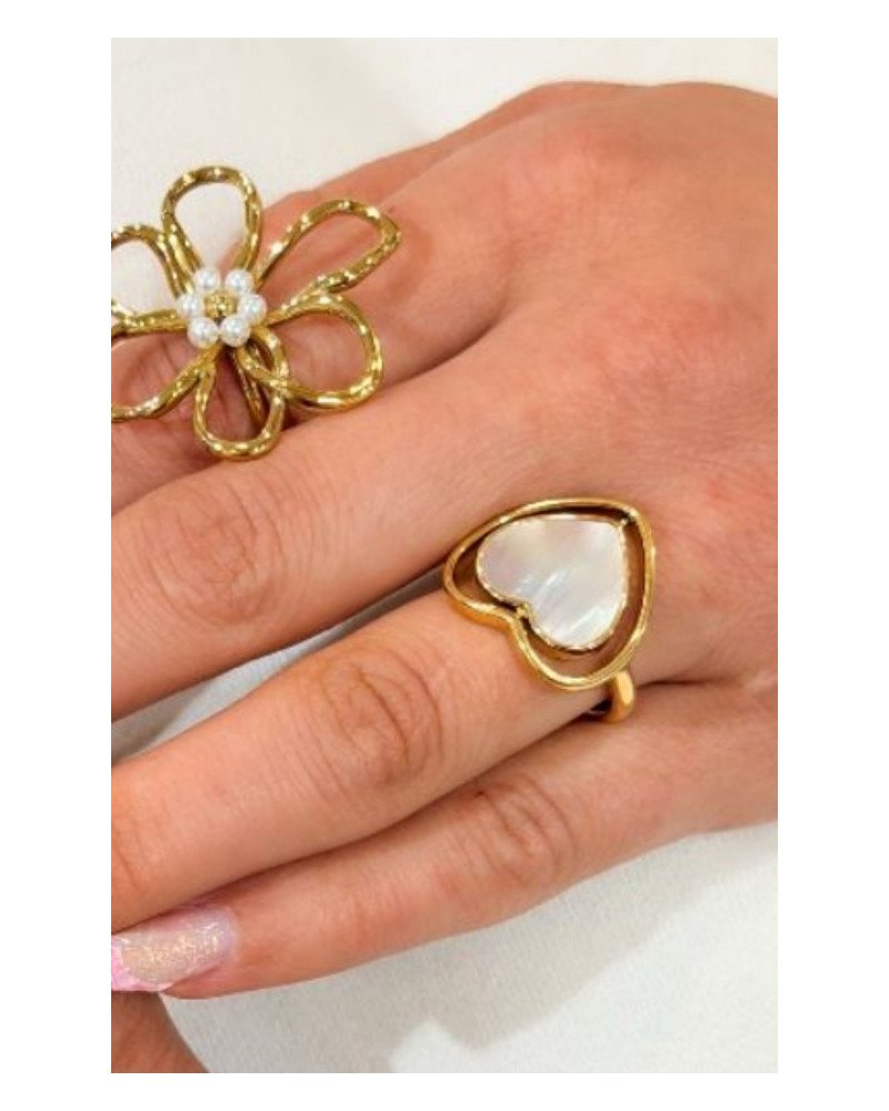 Bague fleurs fines avec perles blanches