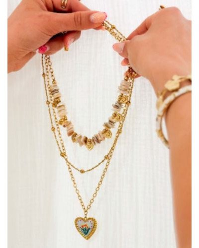 Collier multirangs perles beiges