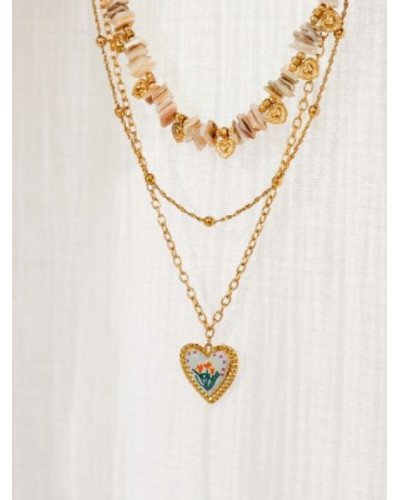 Collier multirangs perles beiges