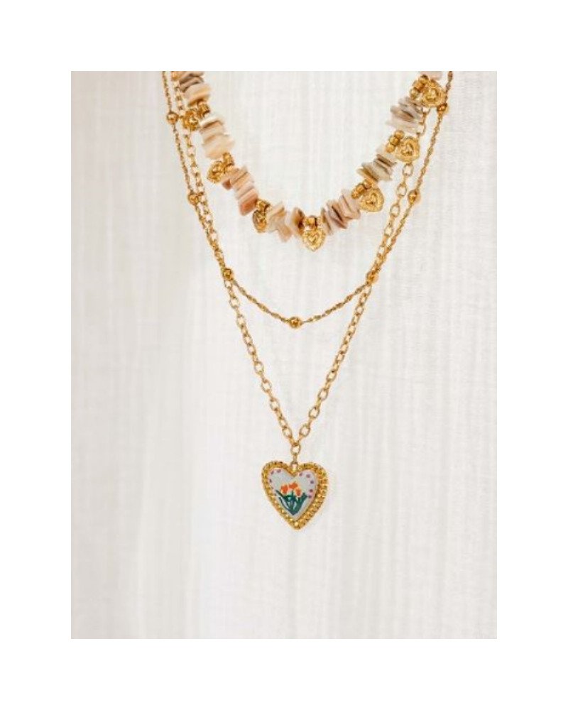 Collier multirangs perles beiges