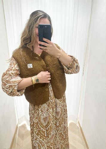 Robe longue taupe imprimé bohème