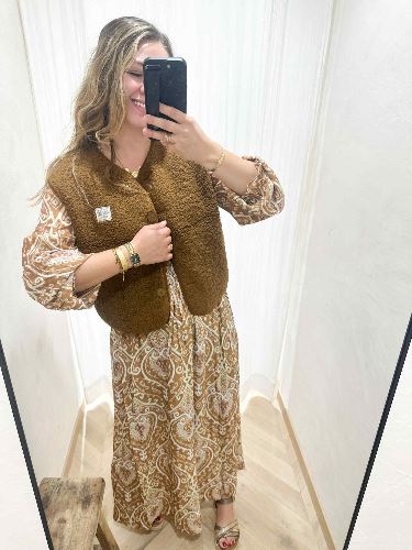 Robe longue taupe imprimé bohème