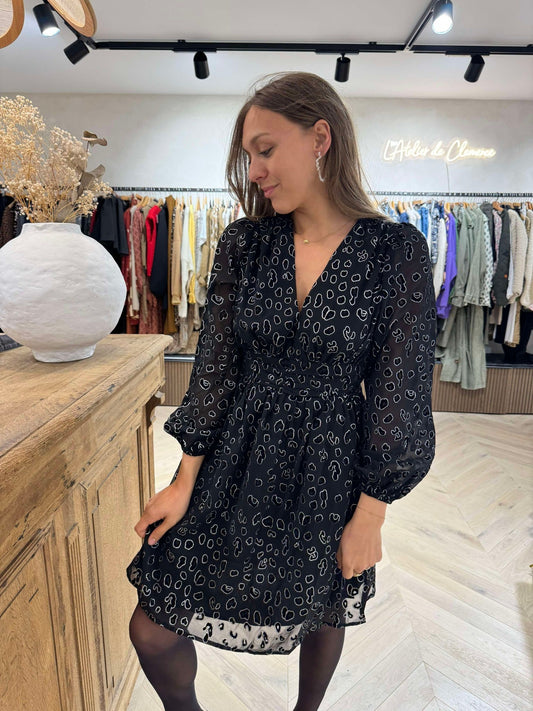 ROBE NOIR LEOPARD ARGENT