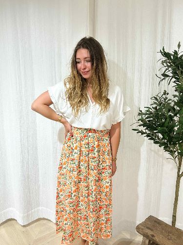 Jupe longue fleurs orange