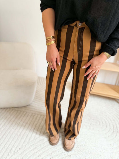 Pantalon rayé - Choco/Moka