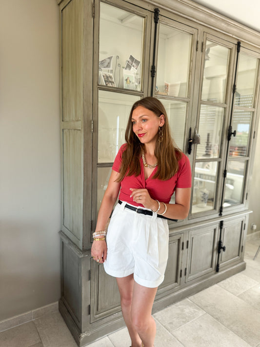 Short coton blanc