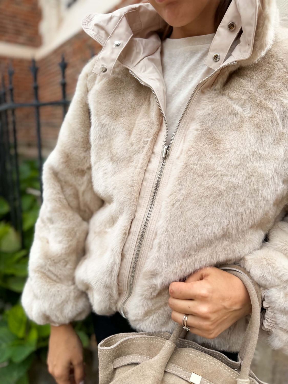 Manteau reversible fourrure - Ecru