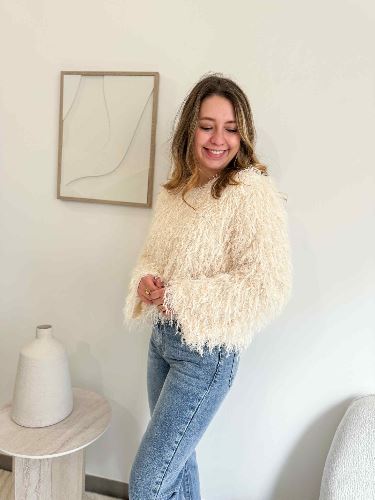 Pull à franges beige