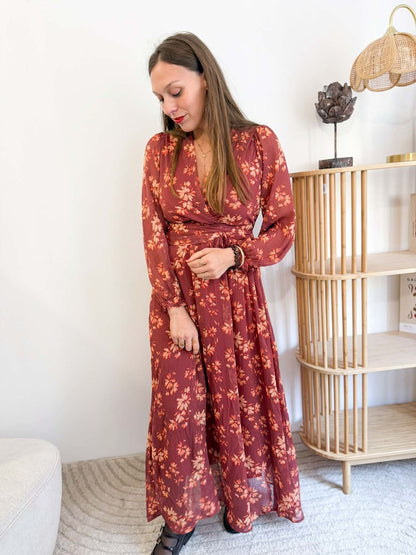 Robe longue fleurie - Terracotta