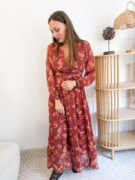 Robe longue fleurie - Terracotta