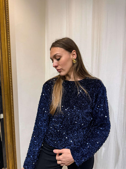 BLOUSE PAILLETTES BLEU
