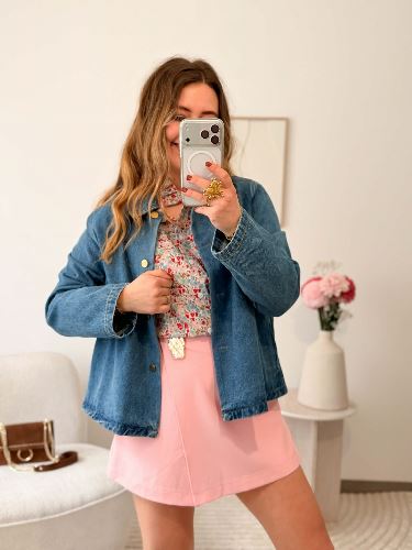 Jupe-short asymétrique - Rose pastel