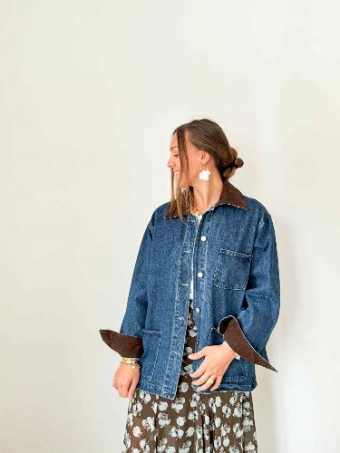 Jupe marron fleurs bleues