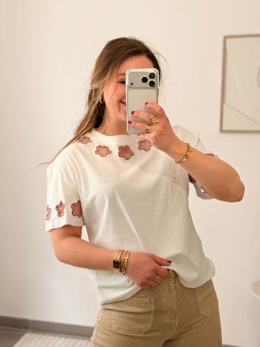 T-shirt blanc fleurs ajourées