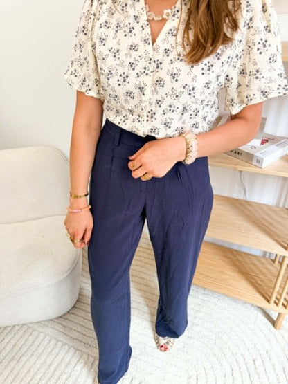 Pantalon lin bleu marine