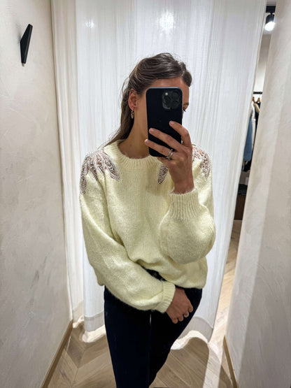 Pull jaune à perles