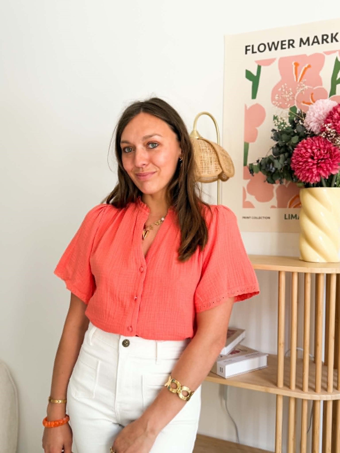 Blouse corail gaz de coton