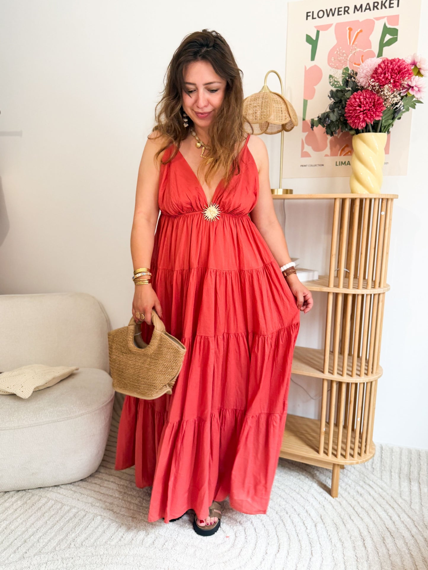 Robe longue soleil terracotta