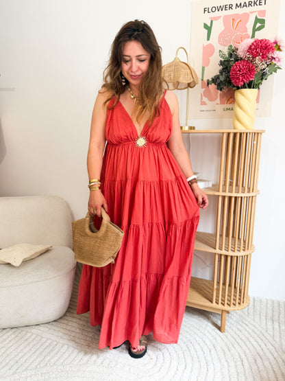 Robe longue soleil terracotta