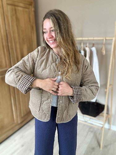 Veste velours matelassée taupe